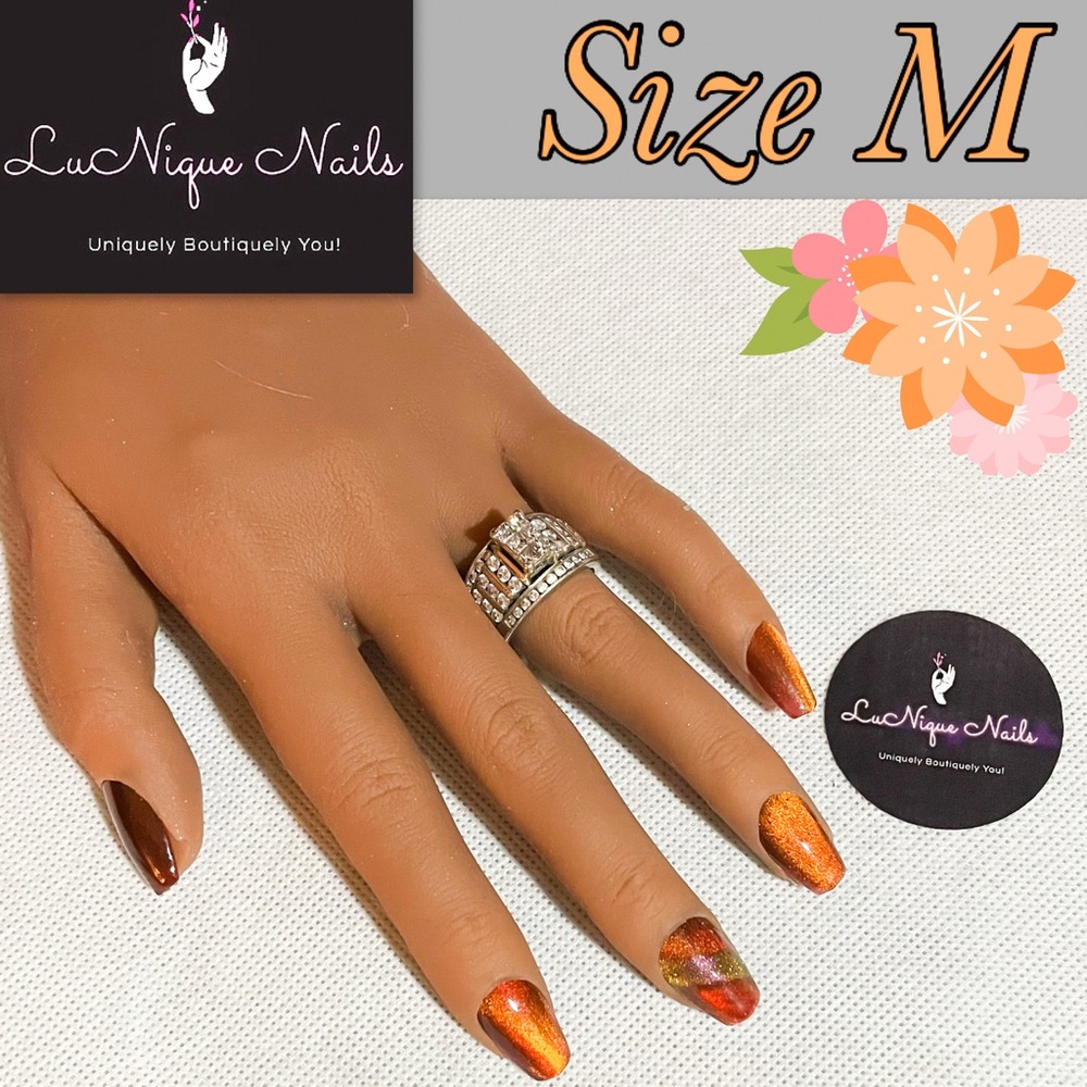 Cinnamon Fire Cat Eye Press On Nail Art Set